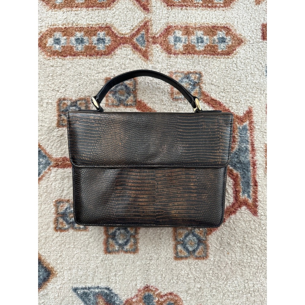 Jones New York Vintage Bronze Lizard Embossed Leather Top Handle Bag Sm